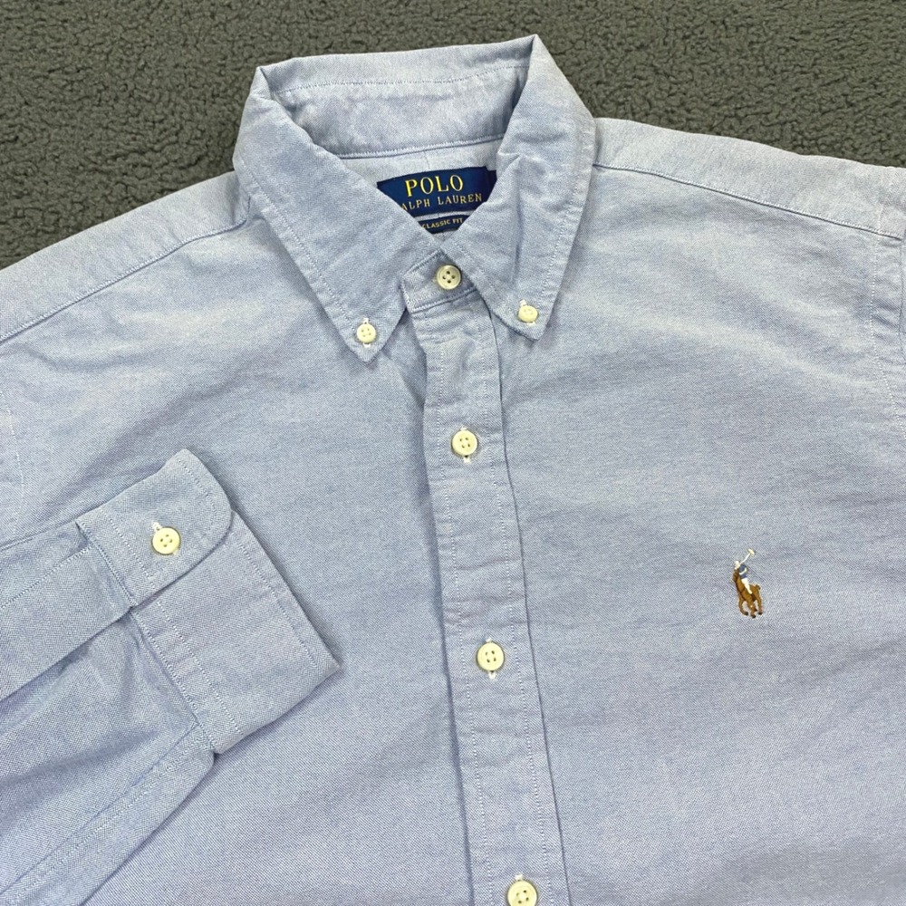 Polo Ralph Lauren Dress Shirt Mens Large Blue OCBD Oxford Cloth Button Down Pony